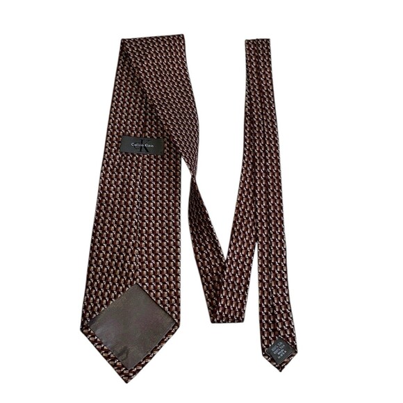 Calvin Klein Brown Silk Geometric Necktie Mid Century Modern Classic - Picture 9 of 12